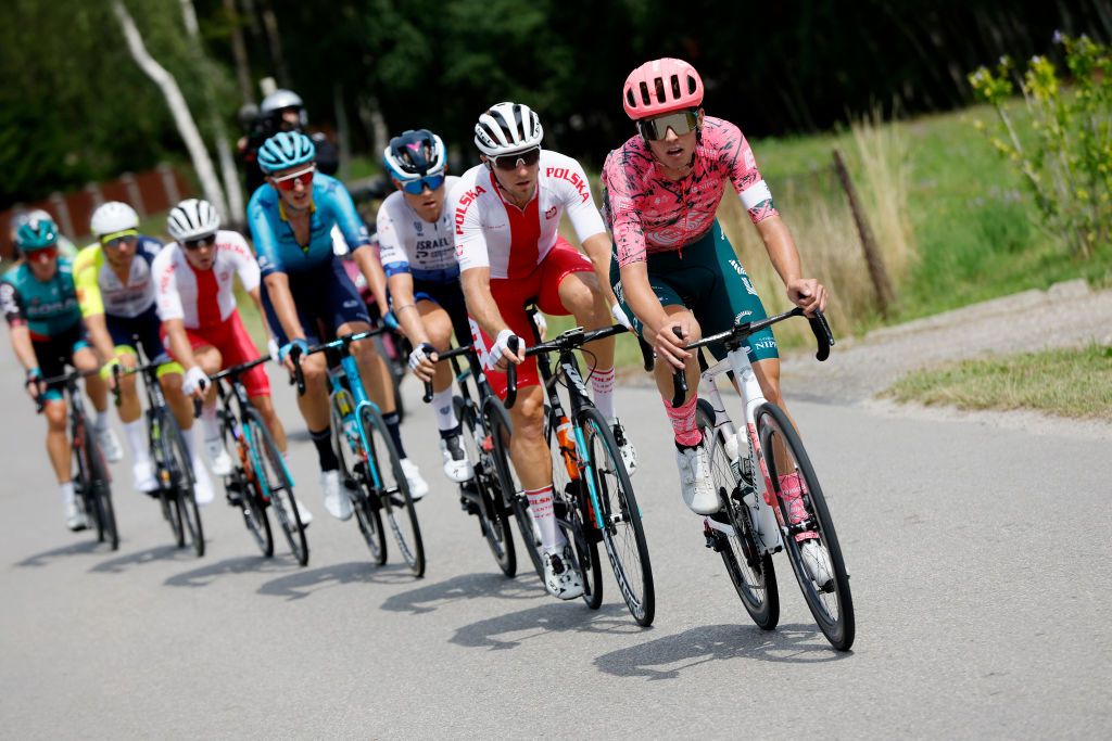 RZESZOW POLAND AUGUST 03 Sean Quinn of United States and Team EF Education Easypost competes in the breakaway during the 79th Tour de Pologne 2022 Stage 5 a 1781km stage from Lancut to Rzeszow TdP22 WorldTour on August 03 2022 in Rzeszow Poland Photo by Bas CzerwinskiGetty Images
