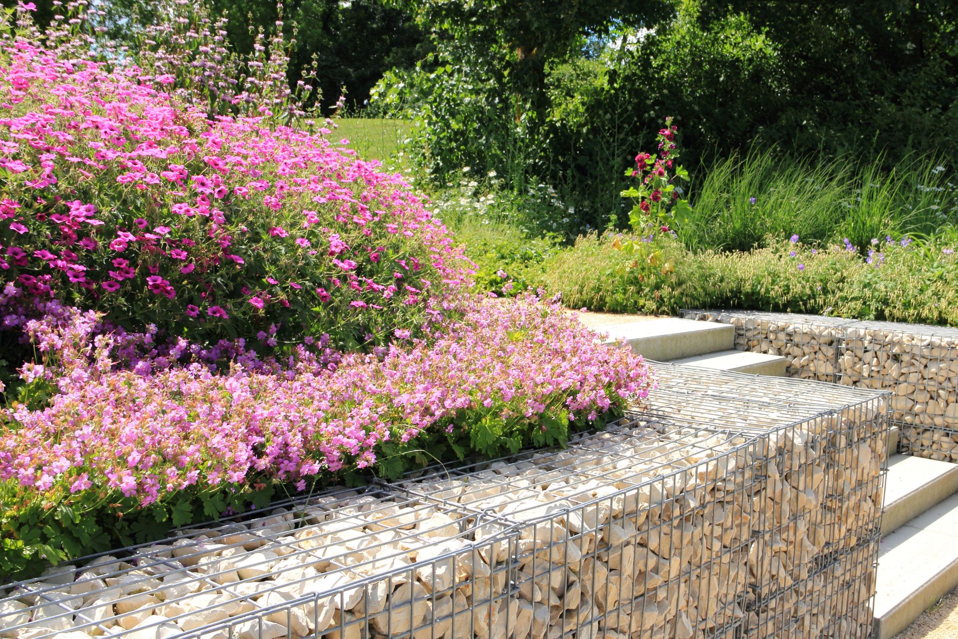 Gabion wall used in a garden