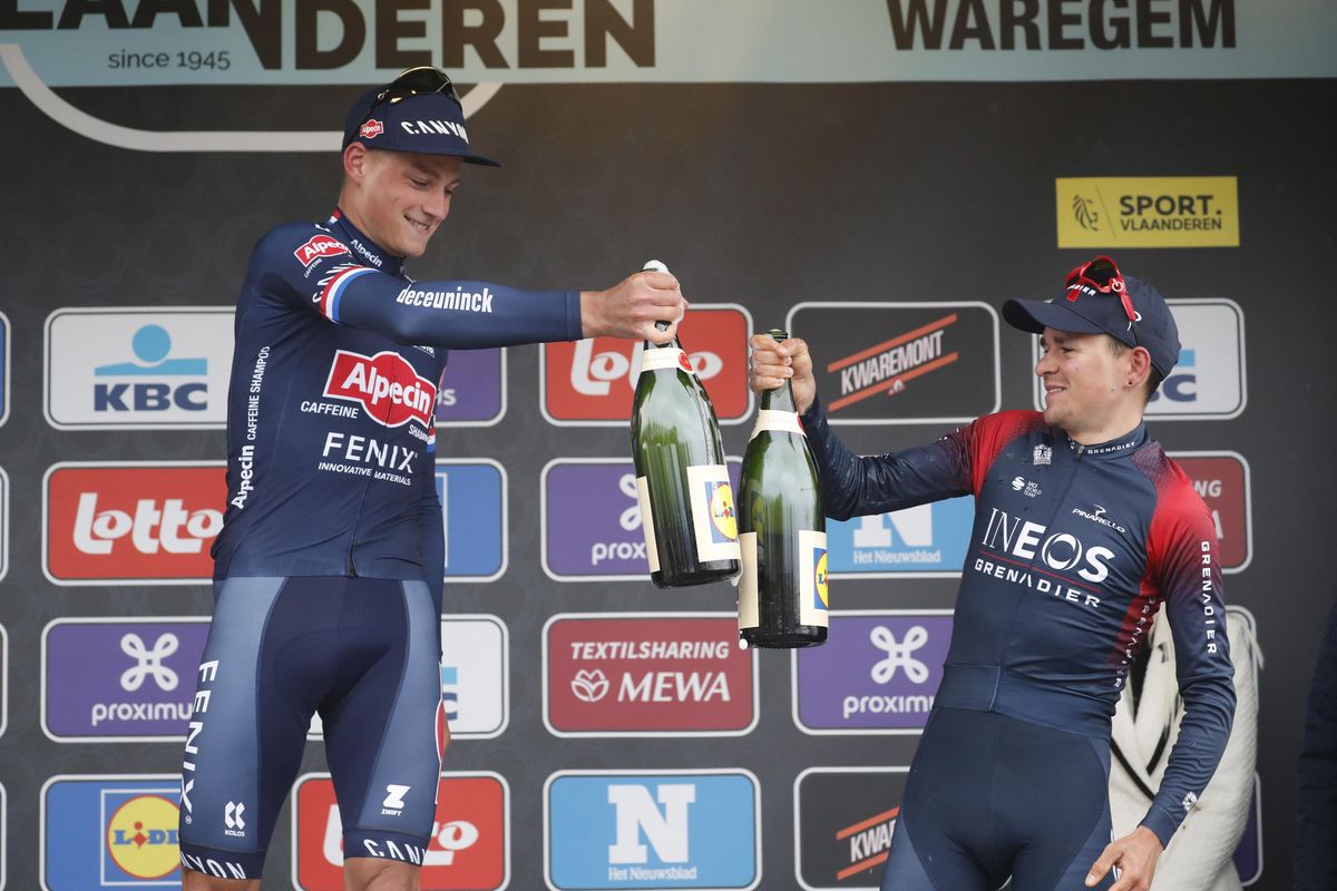 Dwars door Vlaanderen 2022 - 76th Edition - Roeselare - Waregem 183,7 km - 30/03/2022 - Mathieu Van Der Poel (NED - Alpecin - Fenix) - Tom Pidcock (GBR - INEOS Grenadiers) - photo Dion Kerckhoffs/CV/SprintCyclingAgency&Acirc;&copy;2022