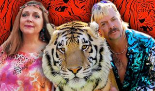 Carole Baskin And Joe Exotic With A Tiger From Tiger King