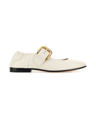 Best Price on the Market at Italist | Bottega Veneta Ivory Leather Mary Jane Astaire Ballerinas