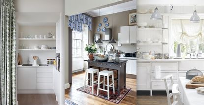three country kitchen curtain ideas for kitchens featuring drapes