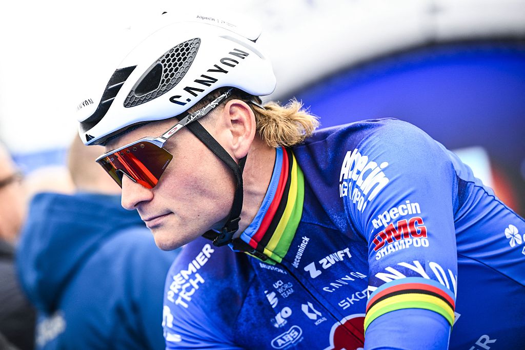 Dutch Mathieu van der Poel of Alpecin-Premier Tech pictured at the start of the 'E3 Saxo Bank Classic' one day cycling race, 208,8km from and to Harelbeke, on Friday 27 March 2026. BELGA PHOTO JASPER JACOBS (Photo by JASPER JACOBS / BELGA MAG / Belga via AFP)