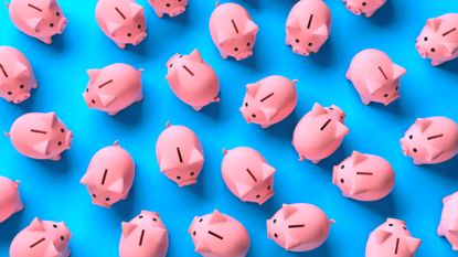 pink piggy banks on a blue background