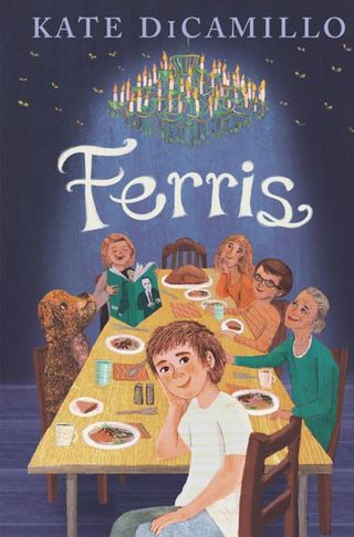 Image of "Ferris" book cover showing cartoon drawing of people and a dog sitting around a dining room table having dinner