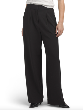 Wide Leg Pleated Trousers With Slant Front Pockets