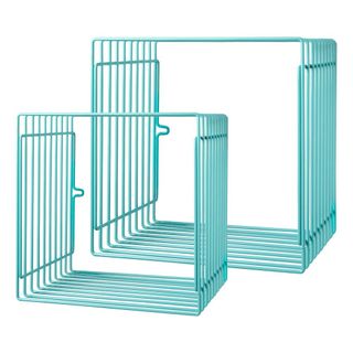 Done By Deer Square Metal Shelving set of two in a light green blue colour