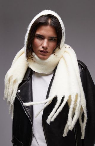 Saint Hooded Fringe Trim Blanket Scarf