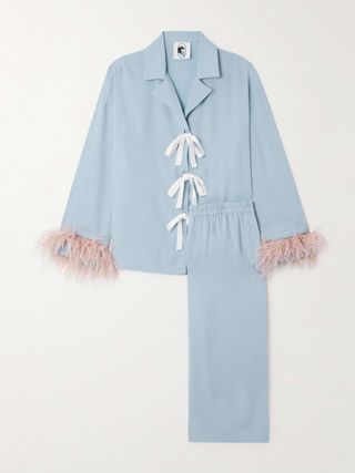 Party feather-trimmed twill pajama set