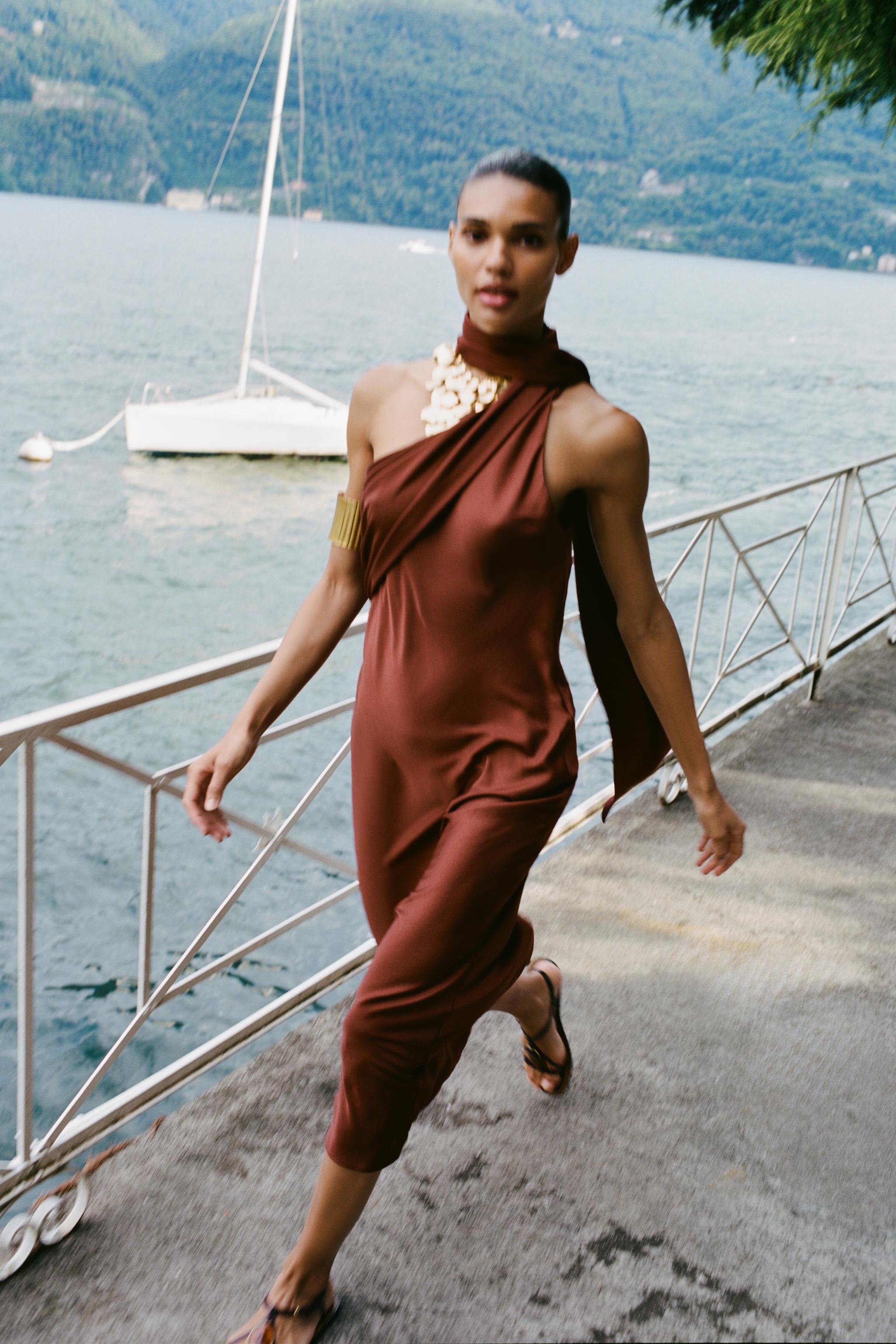 Asymmetric Midi Dress With Scarf