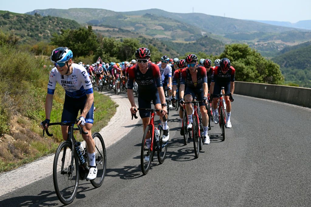 LES ANGLES FRANCE JUNE 18 LR Kim Heiduk of Germany and Salvatore Puccio of Italy and Team INEOS Grenadiers compete during the 46th La Route dOccitanie La Depeche du Midi 2022 Stage 3 a 1887km stage from Sigean to Les Angles 1841m RDO2022 on June 18 2022 in Les Angles France Photo by Dario BelingheriGetty Images