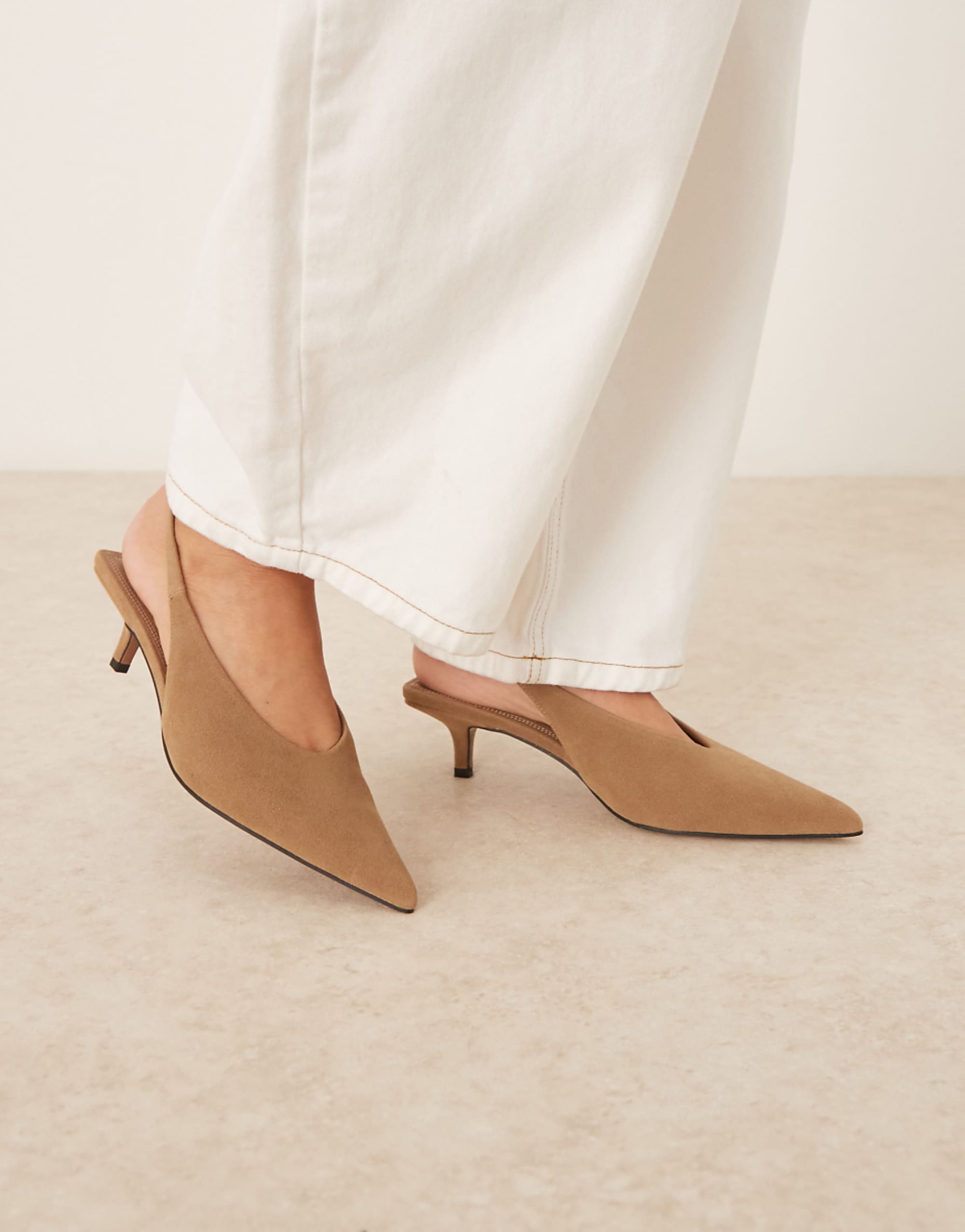 Asos Design Sydney Slingback Kitten Heel Shoes in Taupe Suedette