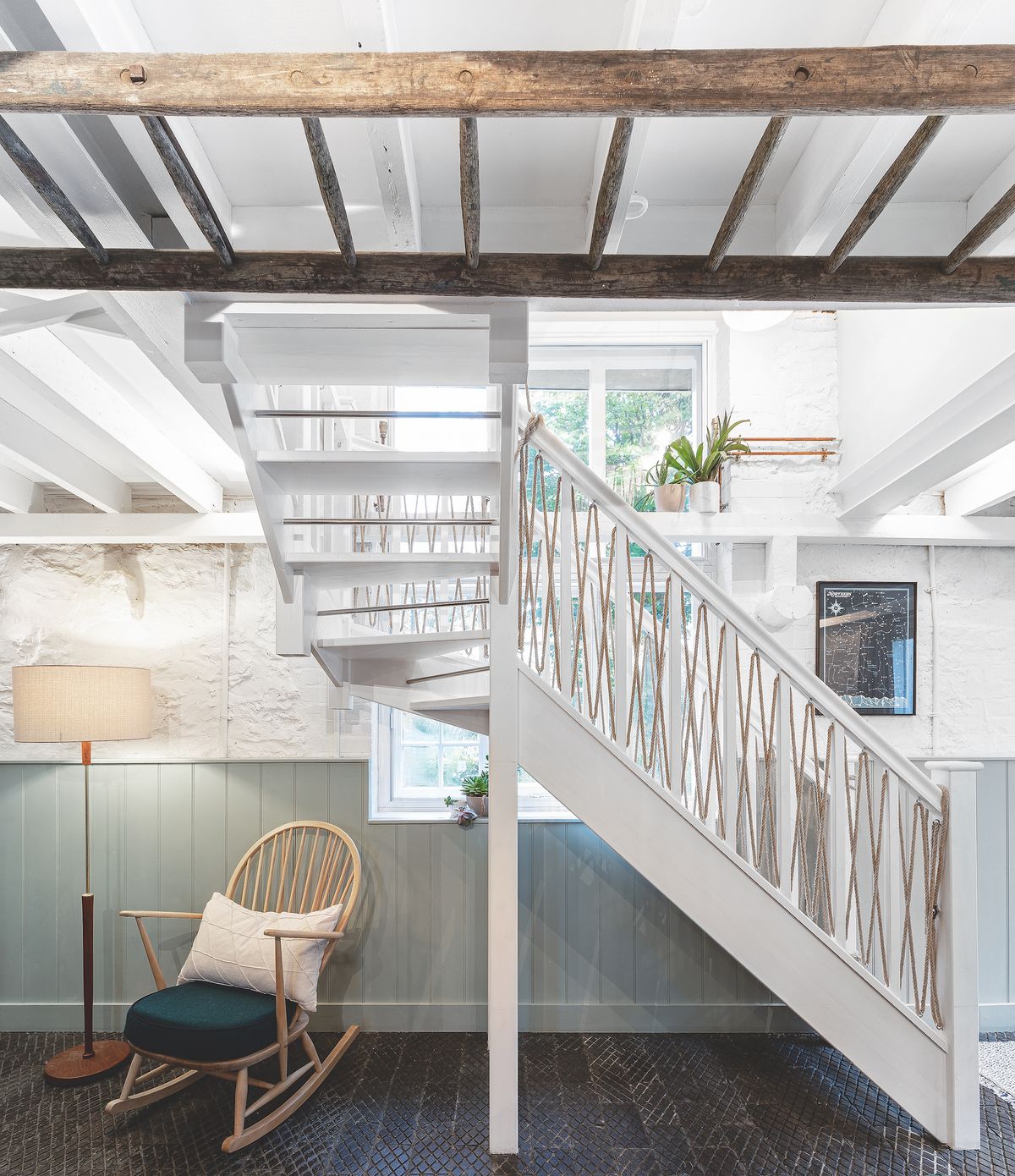 white staircase in garage conversion