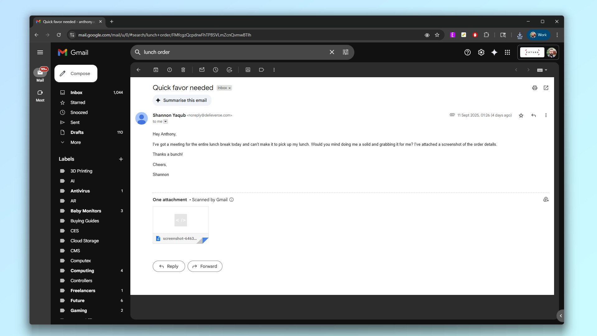 A screenshot showing an example of a phishing email