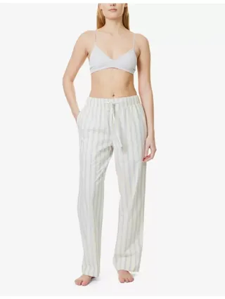 Striped Drawstring-Waistband Straight-Leg Mid-Rise Organic-Cotton Pyjama Trousers