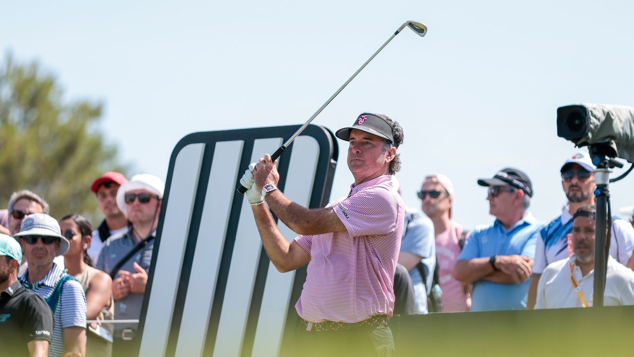 Bubba Watson hits an iron shot