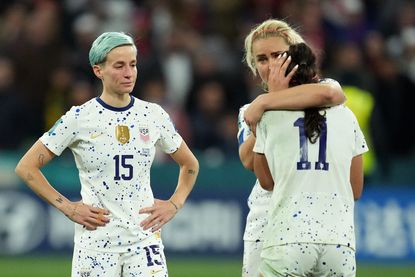 The USWNT reacts after their loss to Sweden in the World Cup.