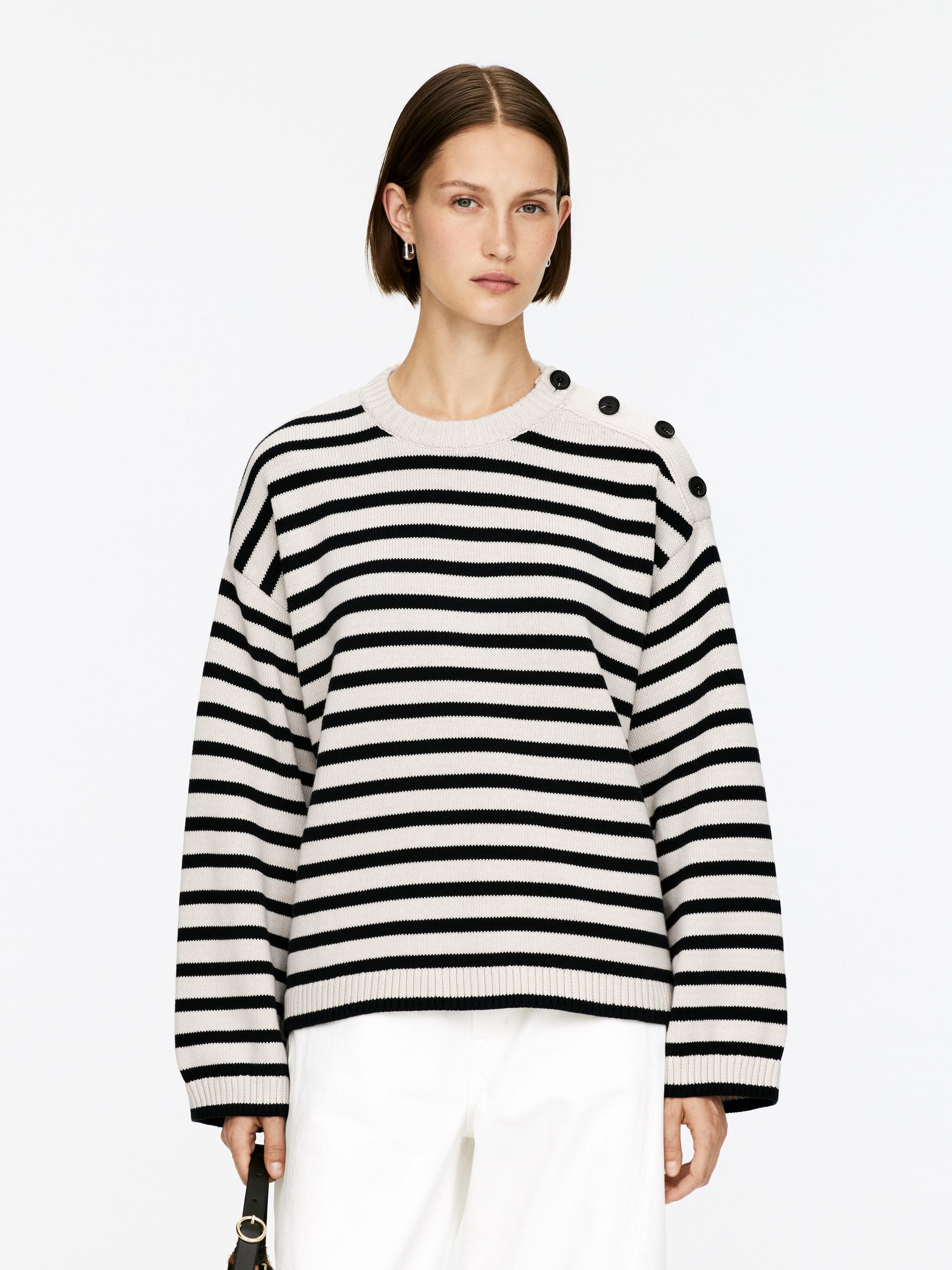 Oversized Cotton Jumper – Beige/black – Women – Arket Gb