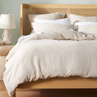 beige linen bedding set