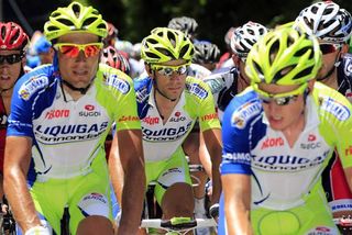 Vincenzo Nibali rides amidst his Liquigas-Cannondale teammates.