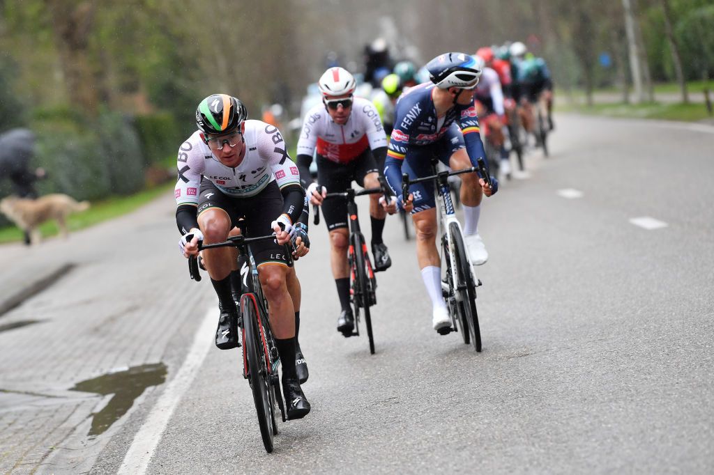 SCHOTEN BELGIUM APRIL 06 Ryan Mullen of Ireland and Team Bora Hansgrohe competes in the breakaway during the 110th Scheldeprijs 2022 Mens Elite a 1987km one day race from Terneuzen to Schoten SP22 on April 06 2022 in Schoten Belgium Photo by Luc ClaessenGetty Images