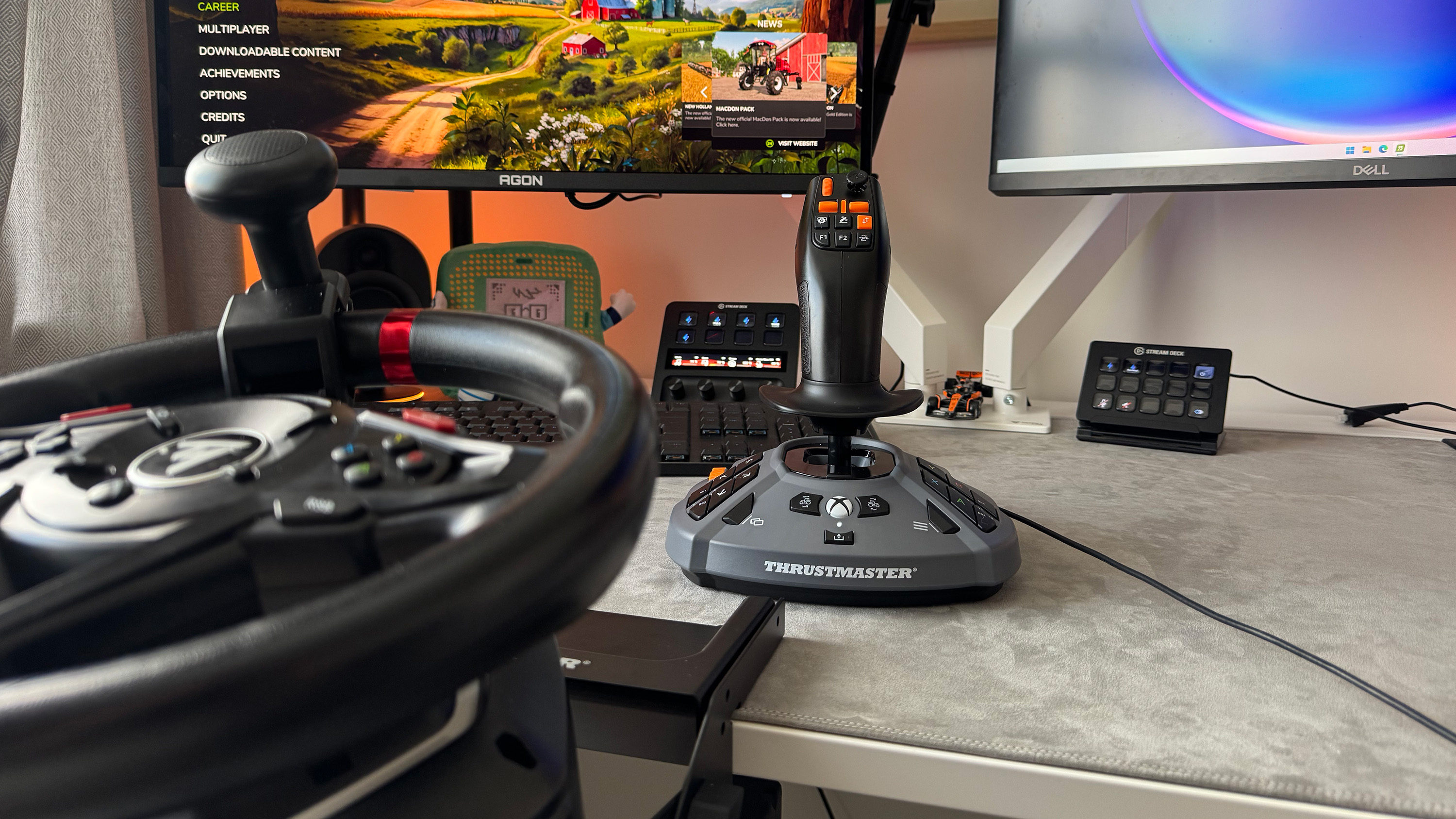 The Thrustmaster SimTask Farmstick on a desk