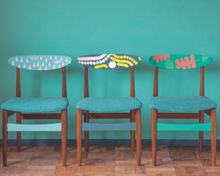 dining chairs upcycled with painted patterns