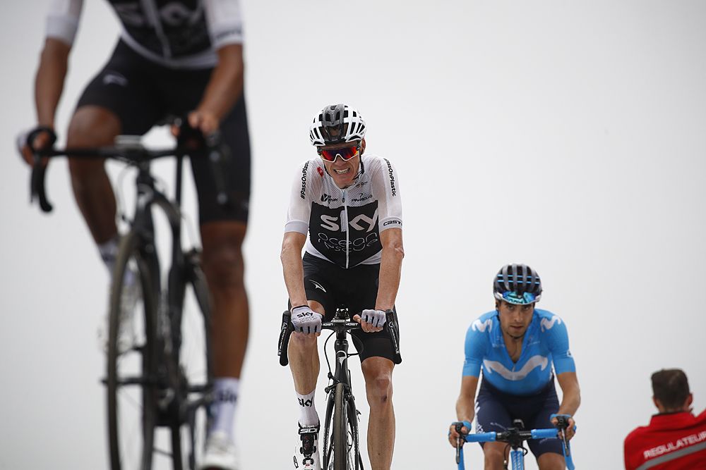 Chris Froome (Sky) struggled on the final climb of stage 17 at the Tour de France