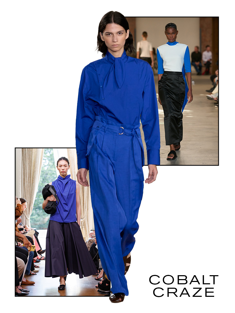 New York Fashion Week spring/summer 2027 runway models wearing cobalt blue.