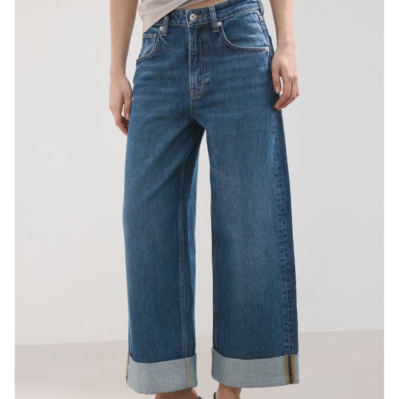 Mango , Wide Leg Jeans with Turn-Up Hem