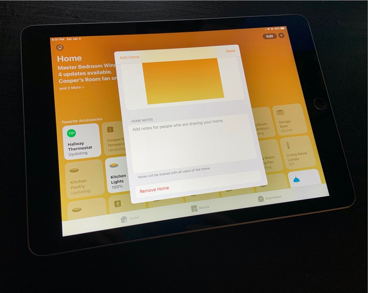 iOS Home app displayed on an iPad