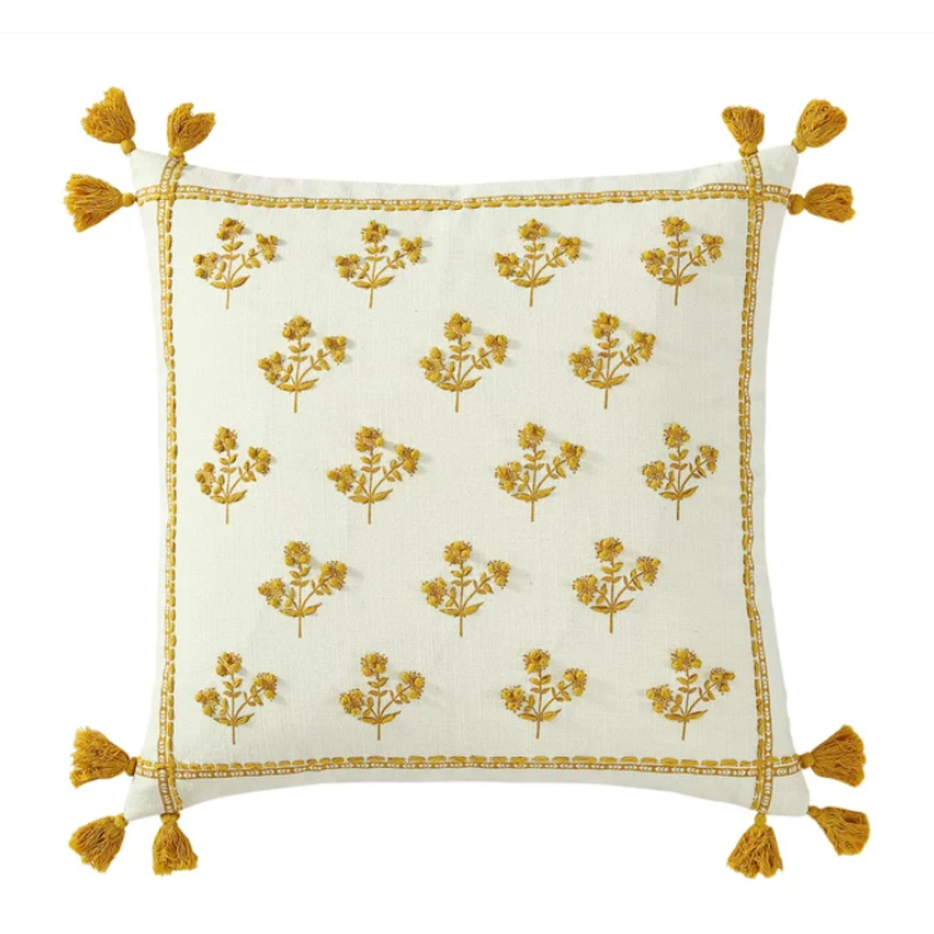 Bantal putih dengan detail floral bergaya vintage