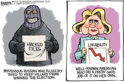 Political cartoon U.S. 2016 election Hillary Clinton likeability