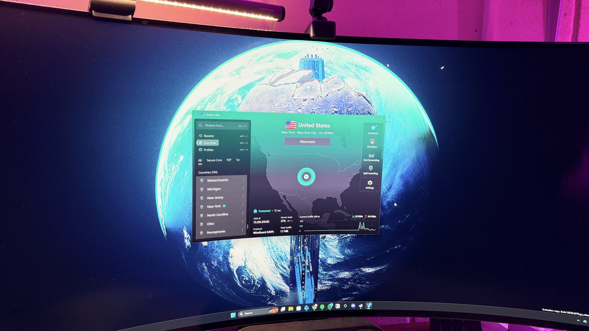 Proton VPN program running on a gaming PC