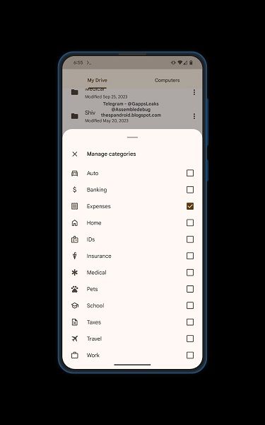 Users might be able to customize which categories are displayed on Drive's homepage.
