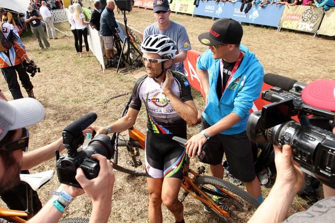 Christoph Sauser of Meerendal Songo Specialized talks to the media