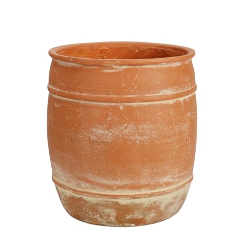 11"h X 9.5" Dia Aged Terracotta Clay Planter Pot With Drainage Hole, Rustic Farmhouse Style Flower Pot With Distressed Finish, Vintage Decorative Planter for Indoor Outdoor Garden, Patio, Porch