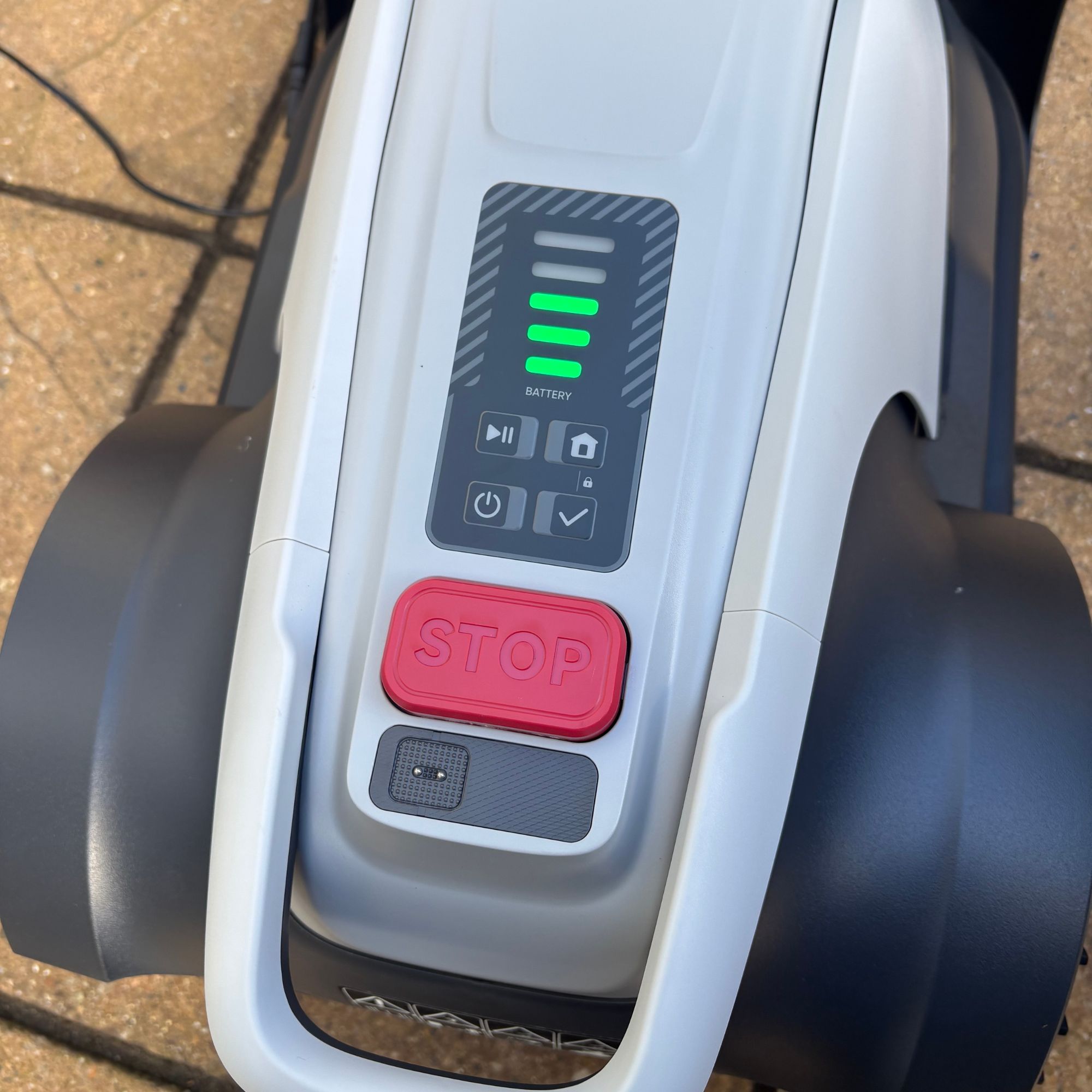 Charging Eufy E15 Robot Lawn Mower