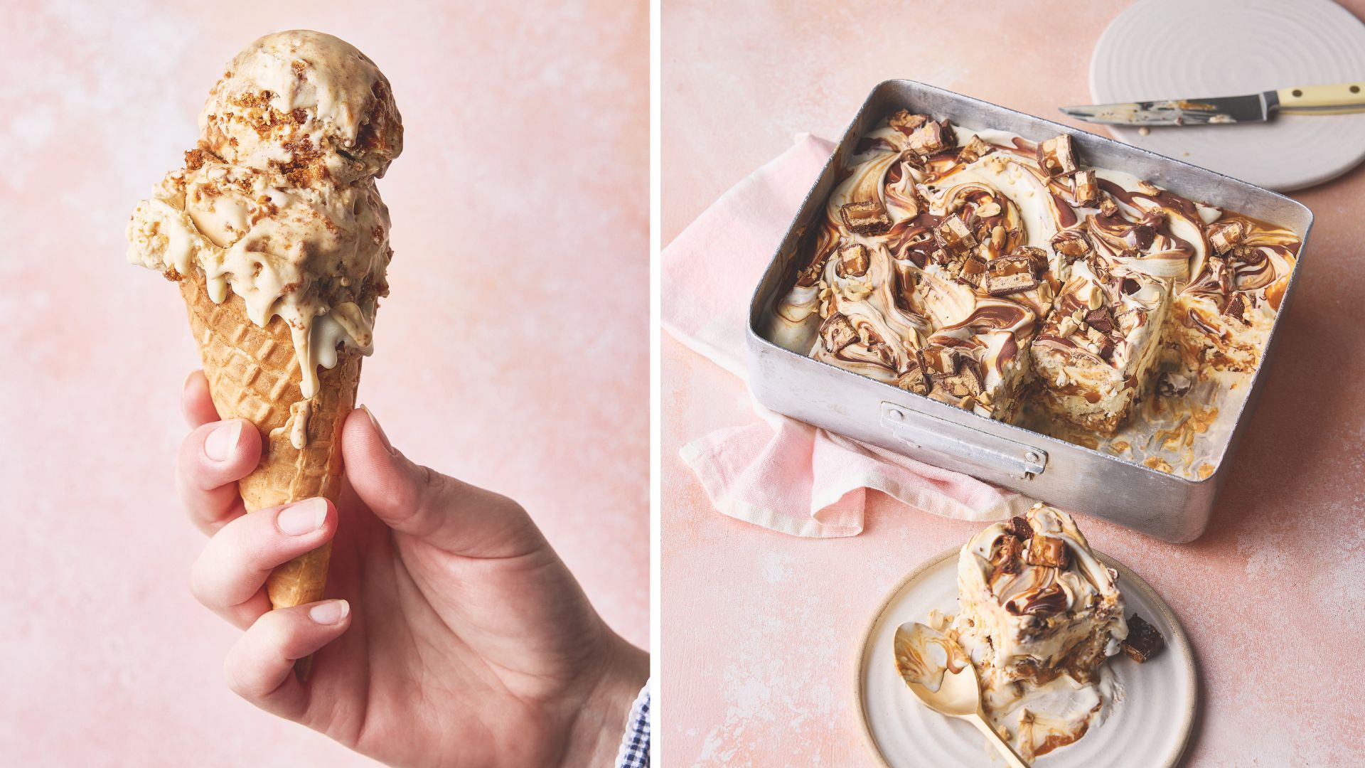 ice cream in metal tray - ice cream in cone - ice cream in cones
