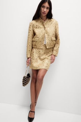 M&S Tweed Sequin Cropped Jacket