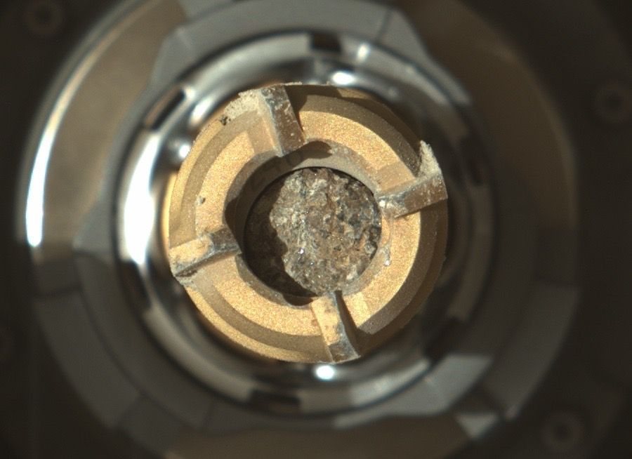 NASA&#039;s Perseverance Mars rover snapped this photo of a rock core sample — the third collected so far by the robot on the Red Planet— on Nov. 15, 2021. 