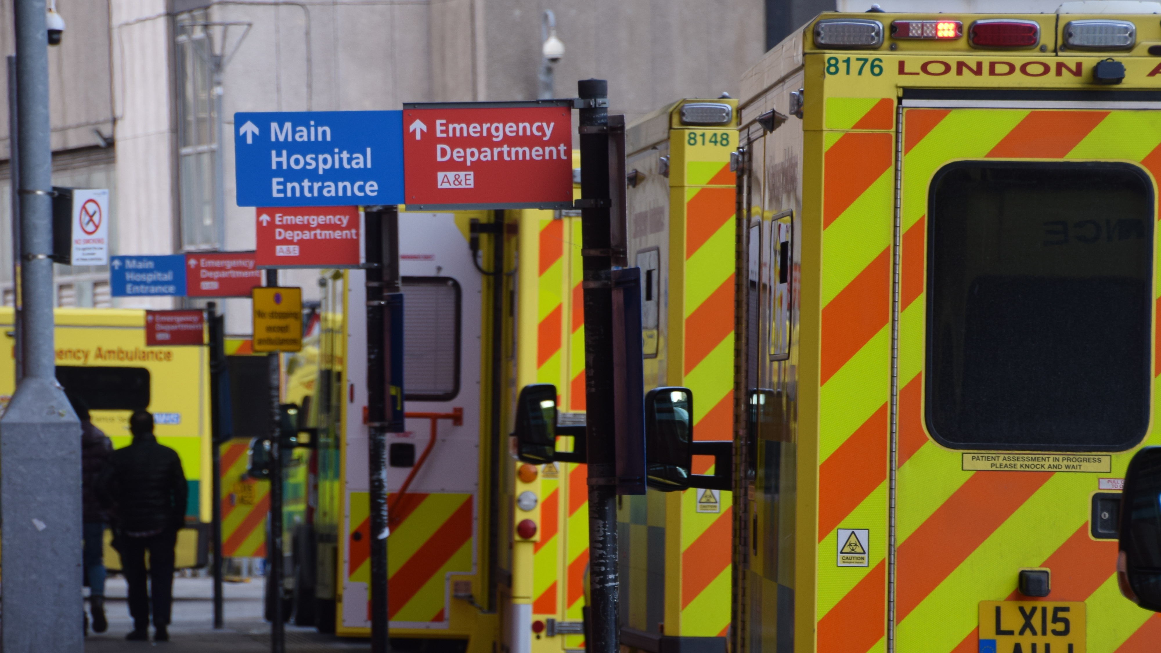 An ambulance queue outside of a hospital