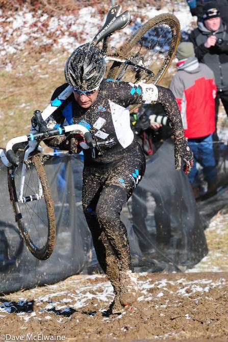 Mark Savary (USA) running the stairs on lap one