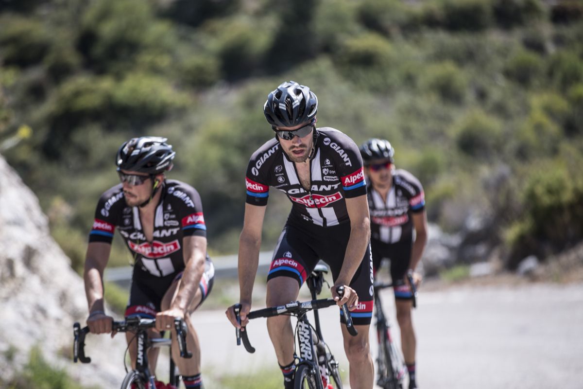 Tom Dumoulin and John Degenkolb suffer on a climb