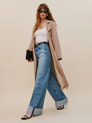 Reformation, Cary Cuffed High Rise Slouchy Wide Leg Jeans