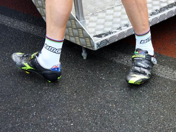 Current road world champion Cadel Evans (BMC) gets his own customized pair of Diadoras.