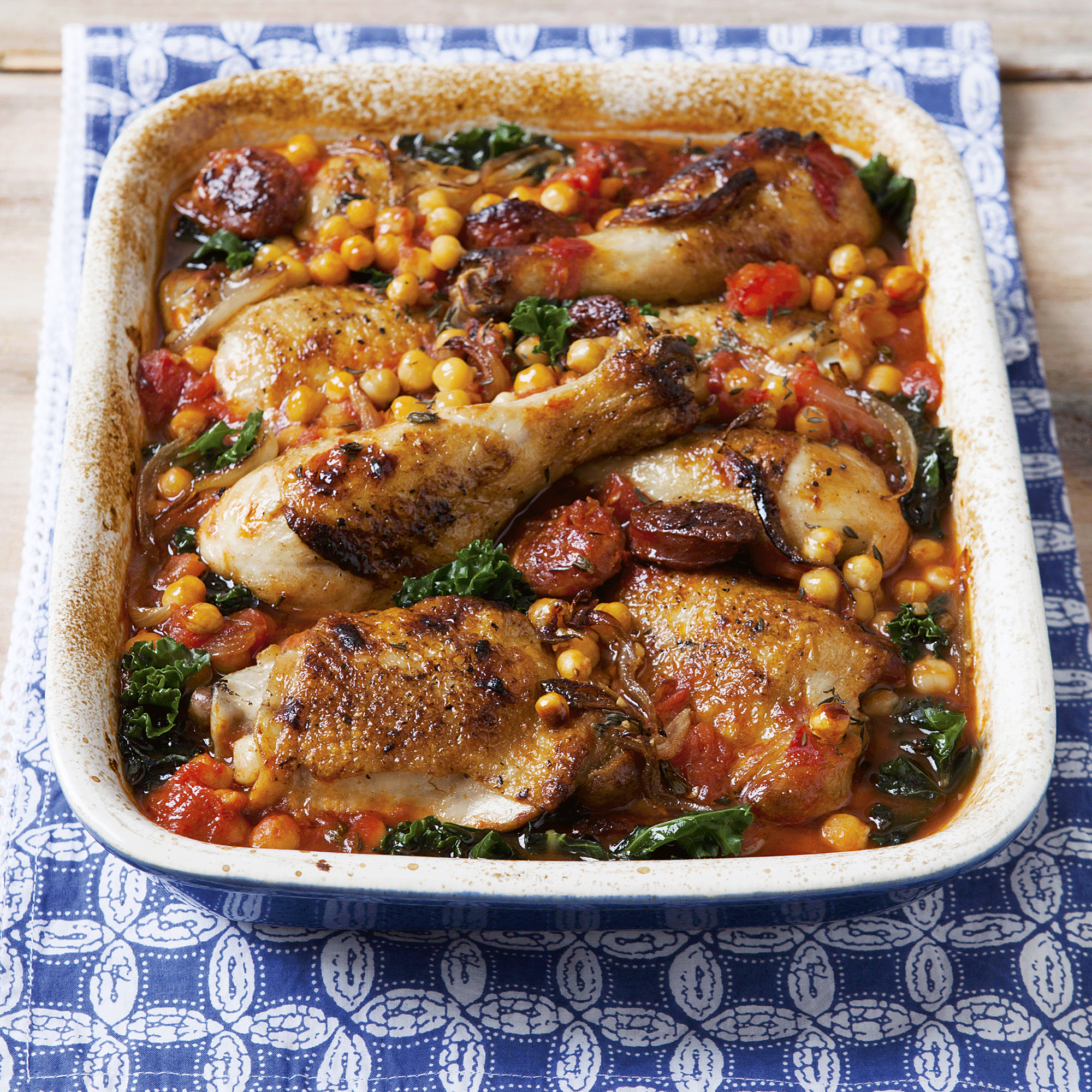 Chicken with Chorizo, Chickpeas and Kale