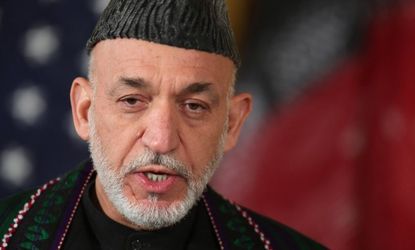 Afghan President Hamid Karzai speaks during a joint news conference with Obama in the White House, in January.