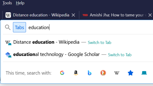 How to search open tabs in Firefox