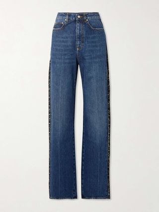 Lace-Trimmed High-Rise Straight-Leg Jeans